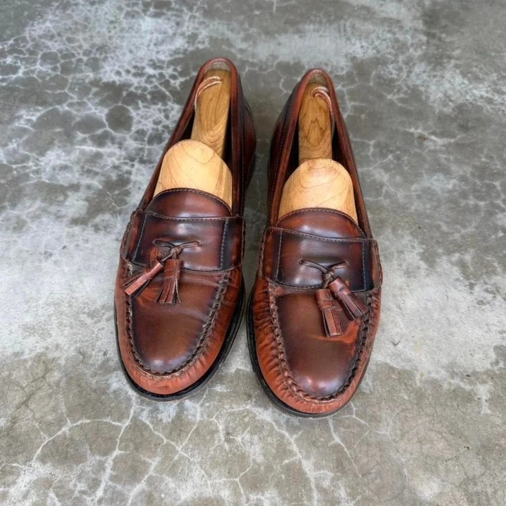 vintage 90's burnt orange leather tassel loafers shoes GH BASS & CO 9 1/2